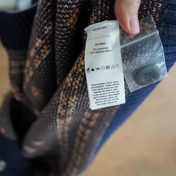 Pendleton Navy and Brown Fringed Cotton Wool Blend Cardigan Women's Size Large‎ - Picture 8 of 10